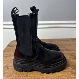 AllSaints Alex Chelsea Boots Patent Leather Grunge Classy Black Truffle Red Sz 7